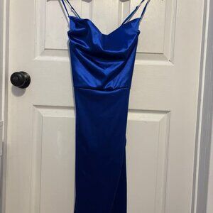 satin blue dress